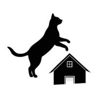 Energetic silhouette showing a barn cat leaping swiftly to grab prey on white background vector