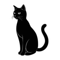 Curious cat sitting with head tilted while listening intently in soft silhouette vector