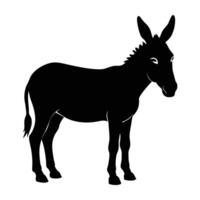 Serene donkey standing still with slightly drooping ears in isolated silhouette design vector