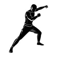 Minimalist fighter practicing shadow moves in a focused training session vector