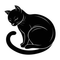 Serene cat curled with tail draped over body in isolated silhouette art vector