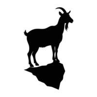 A determined goat balancing confidently on a rugged rocky ledge vector