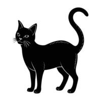 Alert cat standing with an upright posture and ears pointed in crisp silhouette vector