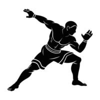 Determined sambo fighter performing wrestling technique in clean isolated silhouette style vector