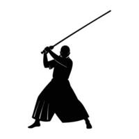 Minimalist kendo fighter striking swiftly during an intense competitive bout vector
