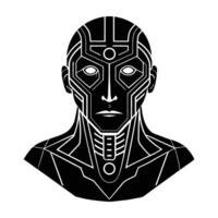 Modern cybernetic human face featuring digital implants in bold isolated silhouette vector