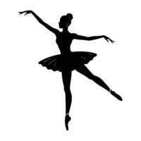 Striking silhouette of a ballet dancer en pointe with arms elegantly extended on white background vector