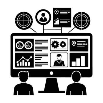 Advanced cybersecurity monitoring dashboard featured in a modern isolated silhouette design vector