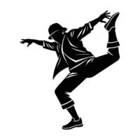 A dynamic hip hop dancer making a powerful step with graceful motion silhouette vector