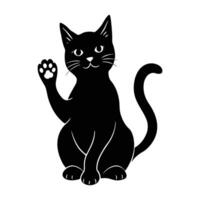 Dynamic cat sitting with one paw raised in mid-motion captured in bold silhouette vector