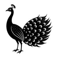 Minimalist peacock displaying a calm stance with tail feathers neatly closed in graceful poise vector