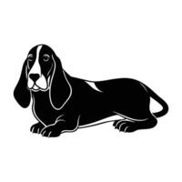 Relaxed silhouette of a basset hound lying down with long ears on white background vector