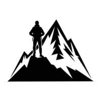 Determined mountaineer standing on a peak with a confident silhouette vector