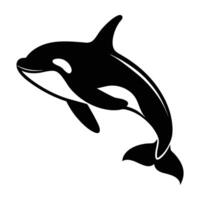 Minimalist orca leaping powerfully with a curved dorsal fin in open sea water vector