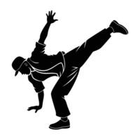Energetic bboy performing impressive windmill move on floor with smooth silhouette vector
