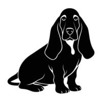 Serene silhouette of a basset hound sitting with long ears drooping on white background vector