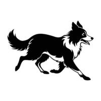 Alert border collie running in a herding stance displayed in isolated line art silhouette motion vector