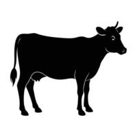 Striking cow in profile with head slightly lowered captured in clean silhouette vector
