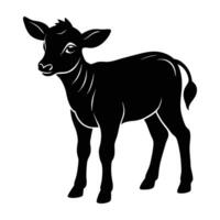 Charming calf with tiny horns beginning to grow in isolated line art silhouette vector
