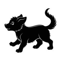 Cheerful excited puppy energetically chasing its tail on white background in clean isolated silhouette vector