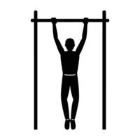 Fit individual executing a hanging leg raise exercise in isolated silhouette design vector