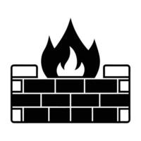 Dynamic digital firewall barrier with a striking flame icon representing cyber defense on white background vector