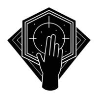 A futuristic holographic interface displaying dynamic interactive hand gestures silhouette vector