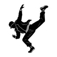 A fearless hip hop dancer performing an acrobatic flip in the air silhouette vector