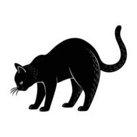 Observant curious cat sniffing the ground with head lowered in silhouette vector
