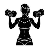 Empowered fitness model lifting dumbbells in a stylish silhouette exercise stance vector