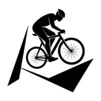 Energetic cyclist leaning into a sharp turn captured in bold silhouette vector