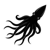 Sleek flying squid jetting through water with extended tentacles in isolated silhouette vector