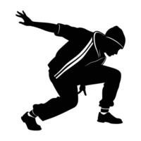 A creative hip hop dancer in a low crouch ready for a jump silhouette vector
