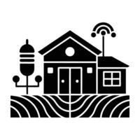 Advanced smart farm operated by AI featured in clean isolated silhouette style vector