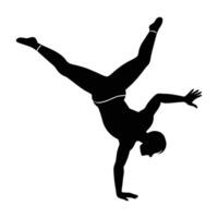 Graceful gymnast performing a high skill move in a refined silhouette display vector
