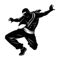 A dynamic hip hop dancer executing a dramatic chest pop move silhouette vector