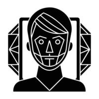 Advanced facial recognition scanner analyzing a face in isolated silhouette for smart security vector