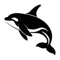 Minimalist orca jumping high with a curved dorsal fin in a dynamic ocean leap vector