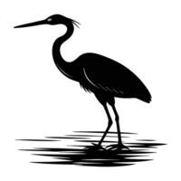 Refined egret strolling through water with graceful motion in isolated silhouette design vector