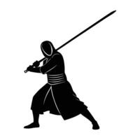 Minimalist kendo fighter executing a powerful strike in clear competition vector