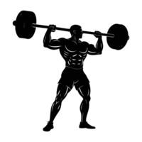 Steady black weightlifter stabilizing a bar with focused strength in silhouette vector