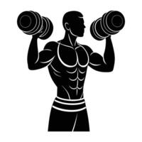Fit man performing a hammer curl exercise with precision in silhouette vector