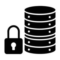 Secure encrypted database server with lock depicted in isolated silhouette for tech reliability vector
