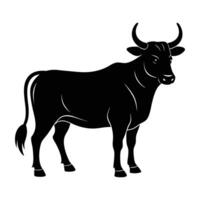Minimalist ox displaying a powerful build with broad chest and sturdy legs on pasture vector