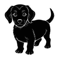 Adorable curious puppy gently tilting its head against a white backdrop in silhouette vector