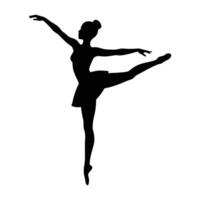 Bold silhouette of a ballet dancer lifting one leg into balanced posture on white background vector