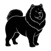 Robust chow chow with a voluminous mane and curled tail presented in sleek silhouette vector