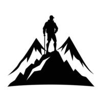 Brave mountaineer standing on a summit in a clear silhouette display vector