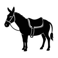 Minimalist mule carrying a saddle with head slightly lowered on a rugged trail vector