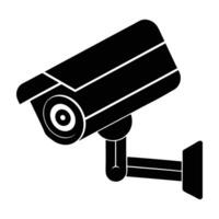 Refined silhouette of AI security camera with flat design displayed on white background vector